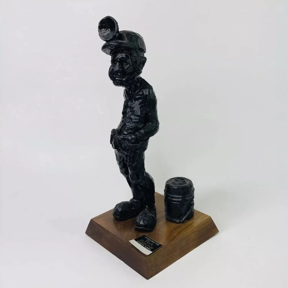 Vtg Carved Coal Underground Miner Black Diamonds 8.5" Man Statue Figurine Wood - Picture 3 of 8
